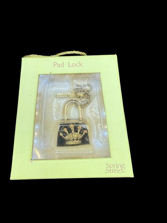 Spring Street Accessories - Spring Street Gold and Black Crown Pad Lock Keychain
